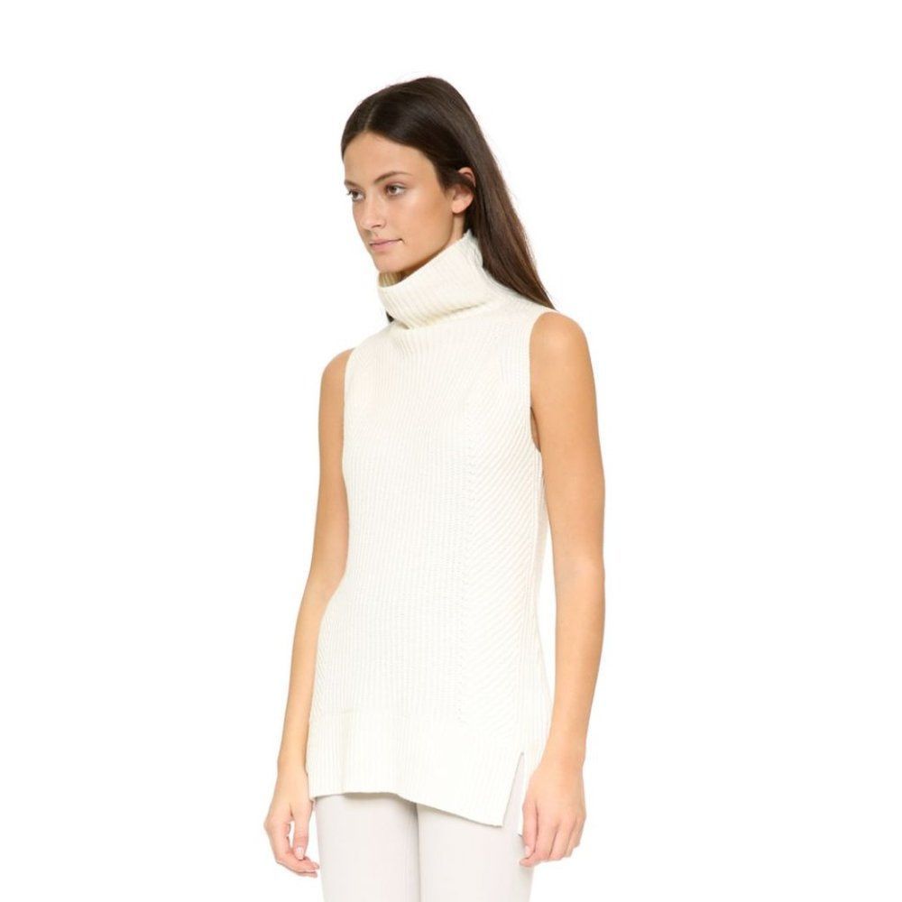 VINCE Ivory Cream Wool Cashmere Rib Knit Sleeveless Turtleneck Sweater, Size S - Picture 1 of 13